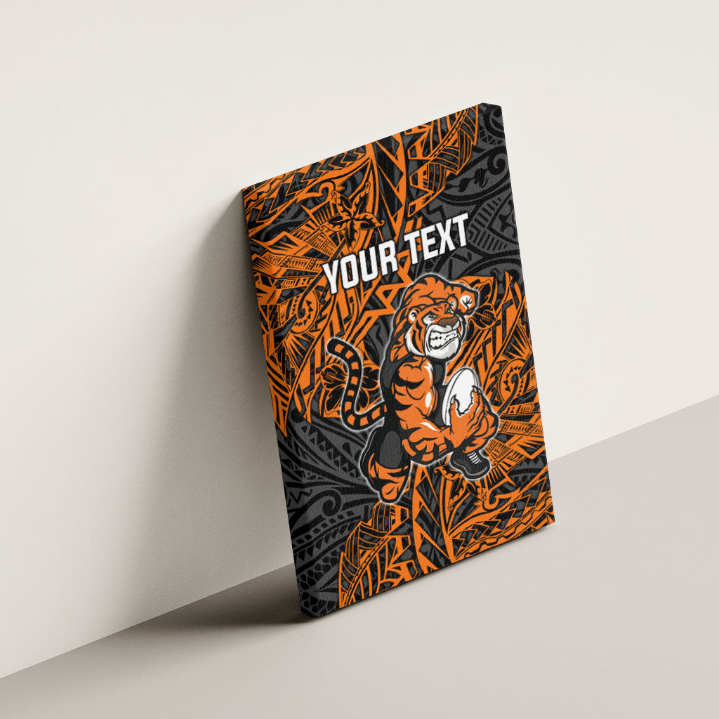 Personalized Wests Tigers Rugby Canvas Wall Art Polynesian Tribal Tiger Warrior - Orange Black Art