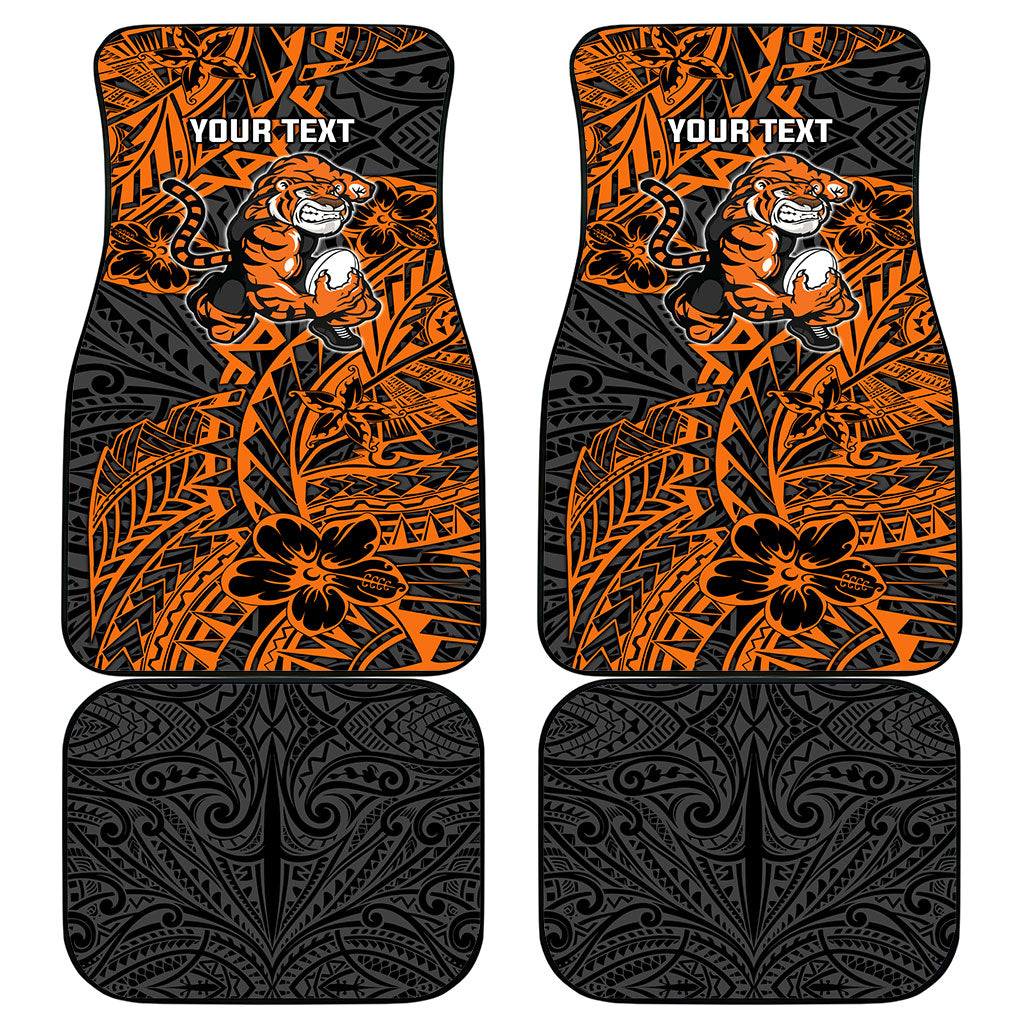 Personalized Wests Tigers Rugby Car Mats Polynesian Tribal Tiger Warrior - Orange Black Art