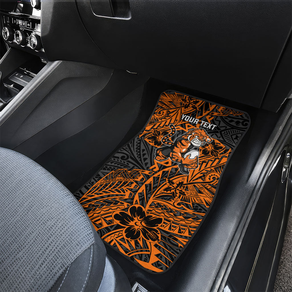 Personalized Wests Tigers Rugby Car Mats Polynesian Tribal Tiger Warrior - Orange Black Art