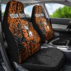 Personalized Wests Tigers Rugby Car Seat Cover Polynesian Tribal Tiger Warrior - Orange Black Art