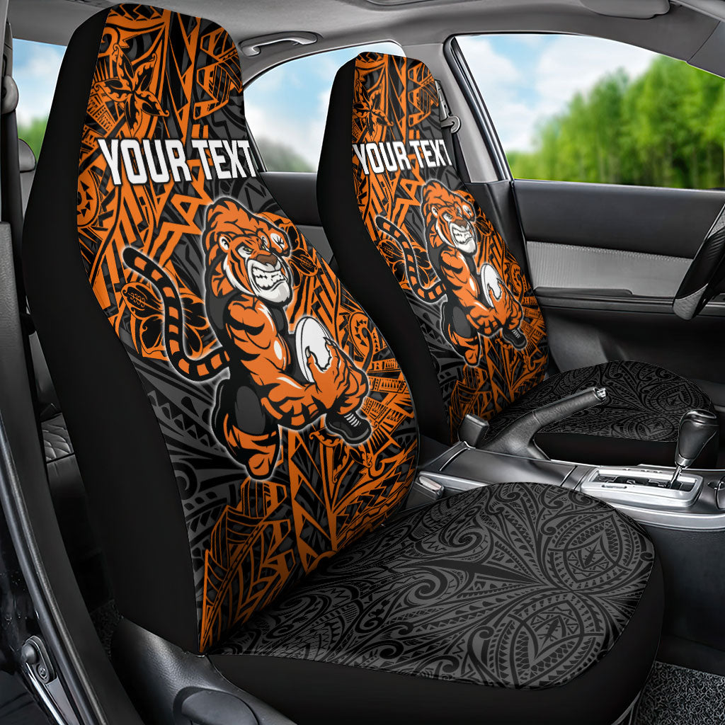 Personalized Wests Tigers Rugby Car Seat Cover Polynesian Tribal Tiger Warrior - Orange Black Art