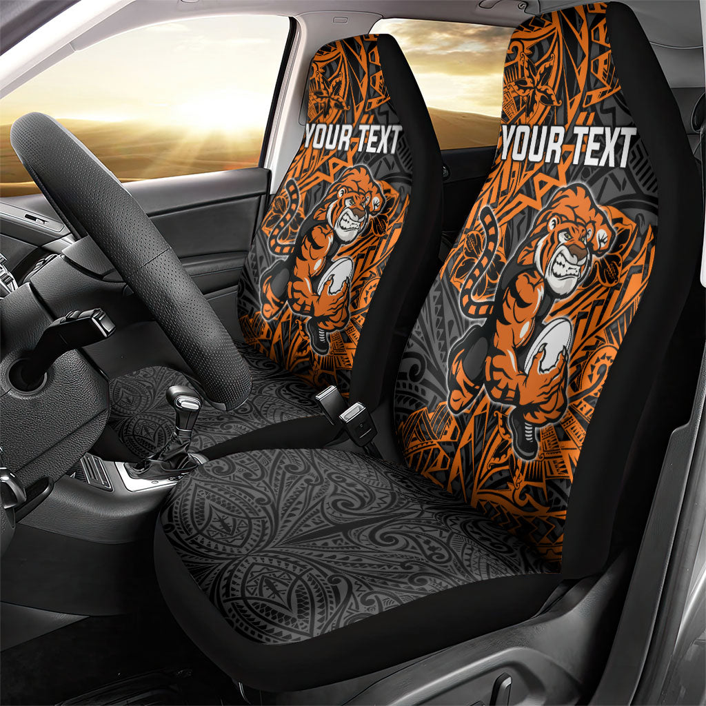 Personalized Wests Tigers Rugby Car Seat Cover Polynesian Tribal Tiger Warrior - Orange Black Art