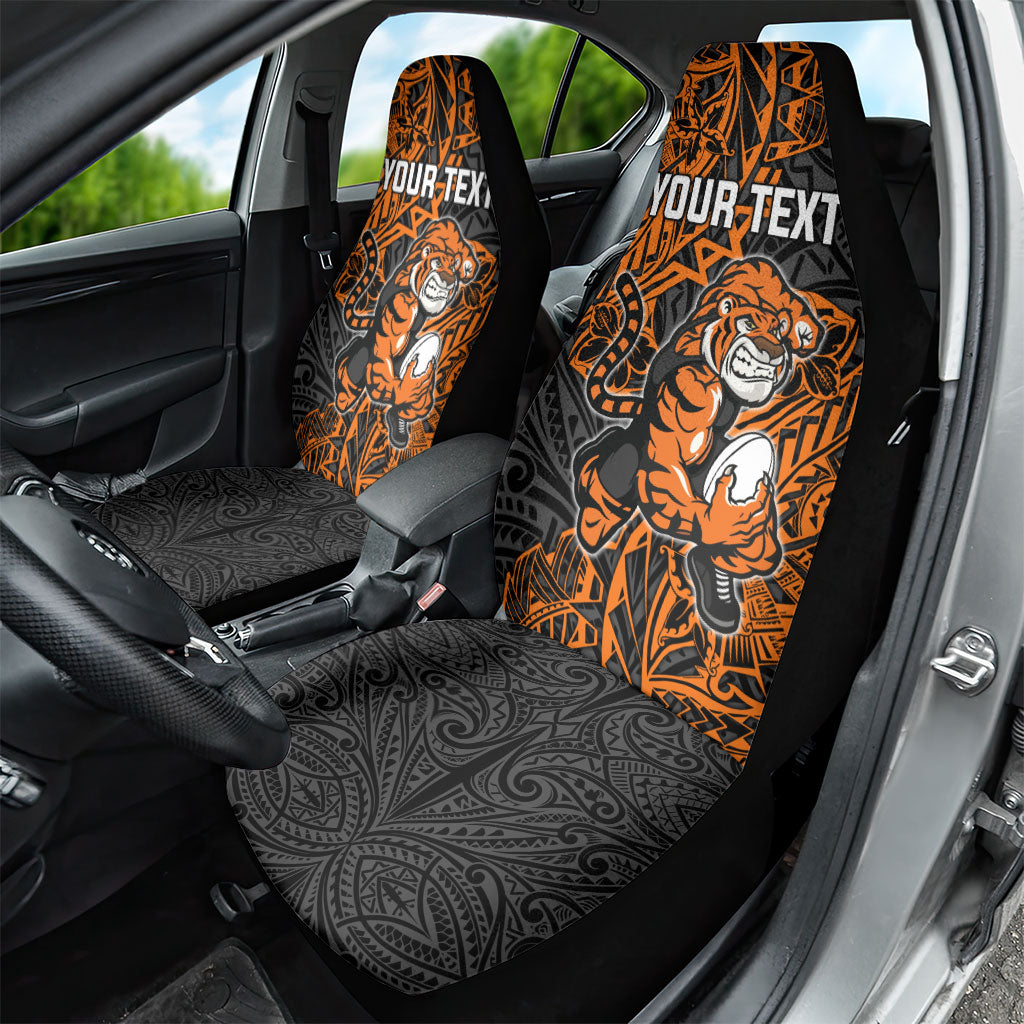 Personalized Wests Tigers Rugby Car Seat Cover Polynesian Tribal Tiger Warrior - Orange Black Art