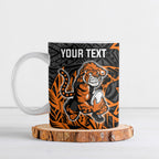 Personalized Wests Tigers Rugby Ceramic Mug Polynesian Tribal Tiger Warrior - Orange Black Art