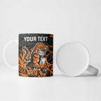 Personalized Wests Tigers Rugby Ceramic Mug Polynesian Tribal Tiger Warrior - Orange Black Art