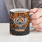 Personalized Wests Tigers Rugby Ceramic Mug Polynesian Tribal Tiger Warrior - Orange Black Art