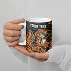 Personalized Wests Tigers Rugby Ceramic Mug Polynesian Tribal Tiger Warrior - Orange Black Art