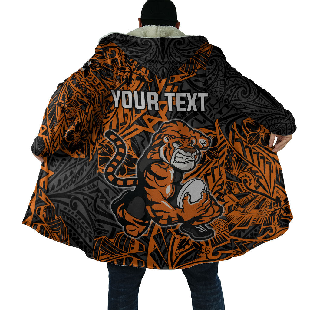 Personalized Wests Tigers Rugby Cloak Polynesian Tribal Tiger Warrior - Orange Black Art