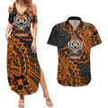 Personalized Wests Tigers Rugby Couples Matching Summer Maxi Dress and Hawaiian Shirt Polynesian Tribal Tiger Warrior - Orange Black Art