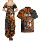 Personalized Wests Tigers Rugby Couples Matching Summer Maxi Dress and Hawaiian Shirt Polynesian Tribal Tiger Warrior - Orange Black Art
