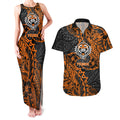 Personalized Wests Tigers Rugby Couples Matching Tank Maxi Dress and Hawaiian Shirt Polynesian Tribal Tiger Warrior - Orange Black Art