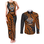 Personalized Wests Tigers Rugby Couples Matching Tank Maxi Dress and Long Sleeve Button Shirt Polynesian Tribal Tiger Warrior - Orange Black Art