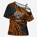 Personalized Wests Tigers Rugby Cross Shoulder Shirt Polynesian Tribal Tiger Warrior - Orange Black Art