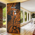 Personalized Wests Tigers Rugby Door Cover Polynesian Tribal Tiger Warrior - Orange Black Art