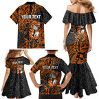 Personalized Wests Tigers Rugby Family Matching Mermaid Dress and Hawaiian Shirt Polynesian Tribal Tiger Warrior - Orange Black Art