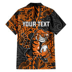 Personalized Wests Tigers Rugby Family Matching Mermaid Dress and Hawaiian Shirt Polynesian Tribal Tiger Warrior - Orange Black Art