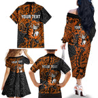 Personalized Wests Tigers Rugby Family Matching Off The Shoulder Long Sleeve Dress and Hawaiian Shirt Polynesian Tribal Tiger Warrior - Orange Black Art