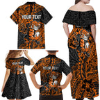 Personalized Wests Tigers Rugby Family Matching Off Shoulder Maxi Dress and Hawaiian Shirt Polynesian Tribal Tiger Warrior - Orange Black Art