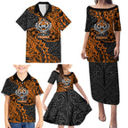 Personalized Wests Tigers Rugby Family Matching Puletasi and Hawaiian Shirt Polynesian Tribal Tiger Warrior - Orange Black Art