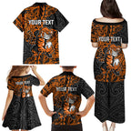 Personalized Wests Tigers Rugby Family Matching Puletasi and Hawaiian Shirt Polynesian Tribal Tiger Warrior - Orange Black Art