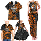Personalized Wests Tigers Rugby Family Matching Tank Maxi Dress and Hawaiian Shirt Polynesian Tribal Tiger Warrior - Orange Black Art