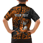 Personalized Wests Tigers Rugby Family Matching Tank Maxi Dress and Hawaiian Shirt Polynesian Tribal Tiger Warrior - Orange Black Art