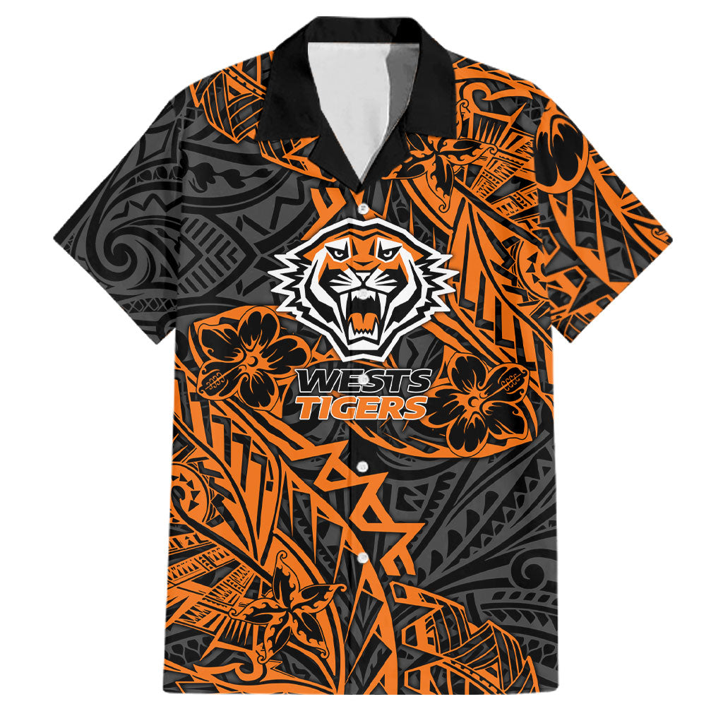 Personalized Wests Tigers Rugby Family Matching Tank Maxi Dress and Hawaiian Shirt Polynesian Tribal Tiger Warrior - Orange Black Art
