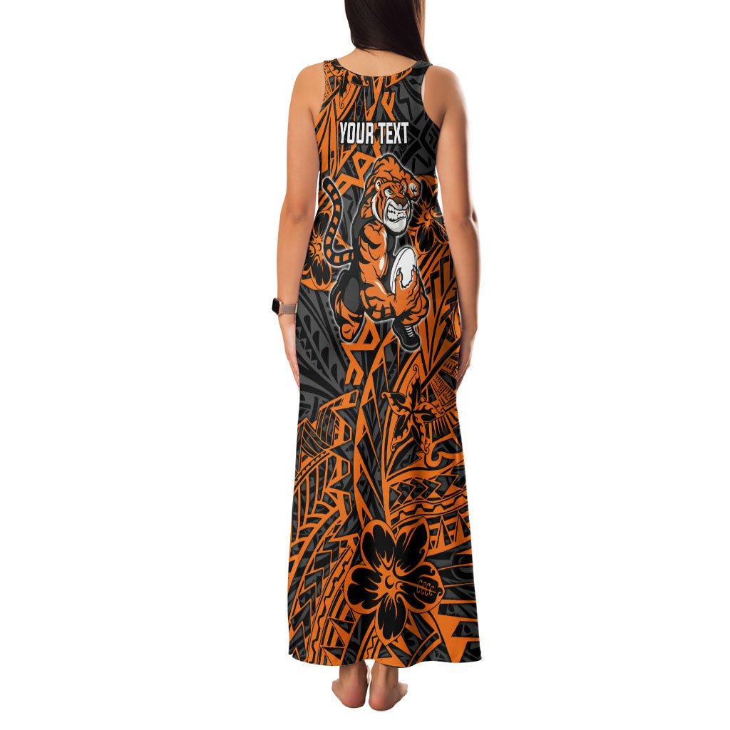 Personalized Wests Tigers Rugby Family Matching Tank Maxi Dress and Hawaiian Shirt Polynesian Tribal Tiger Warrior - Orange Black Art