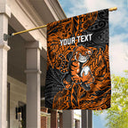 Personalized Wests Tigers Rugby Garden Flag Polynesian Tribal Tiger Warrior - Orange Black Art