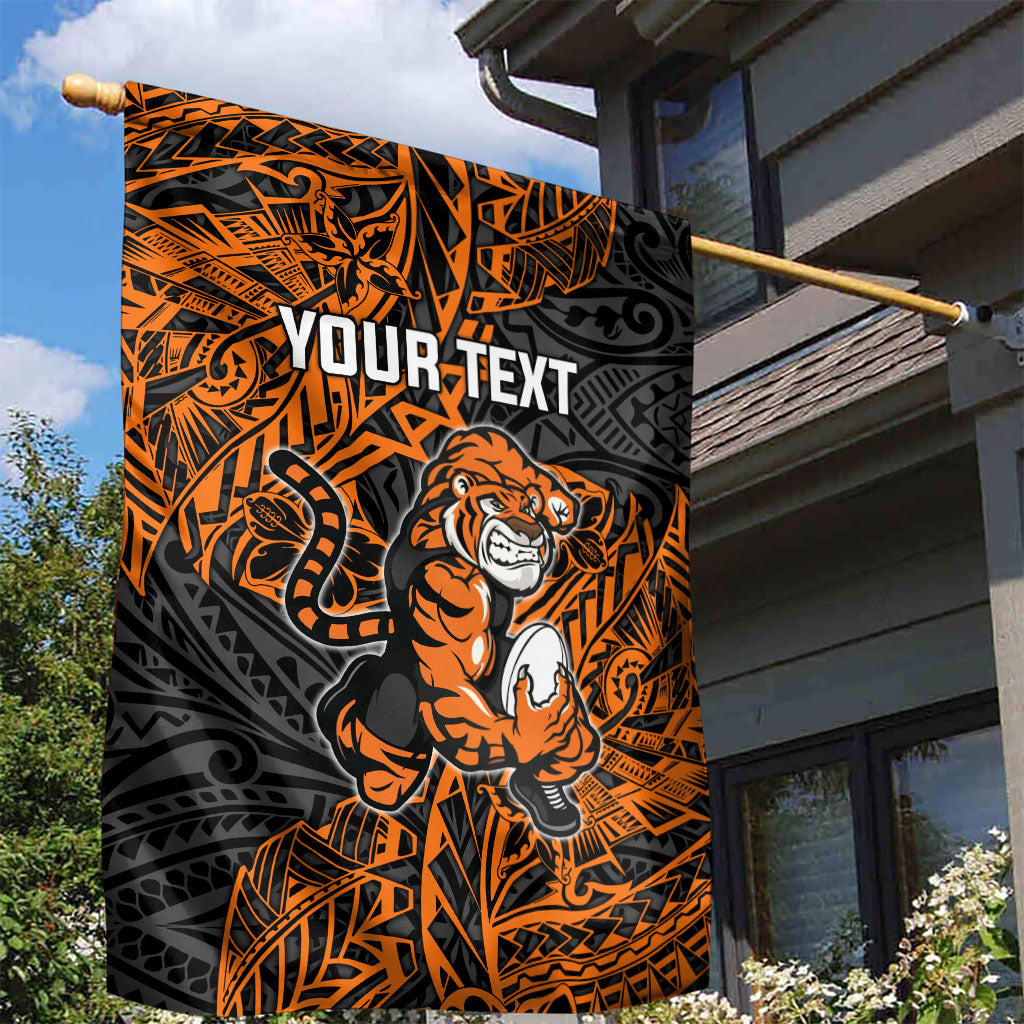Personalized Wests Tigers Rugby Garden Flag Polynesian Tribal Tiger Warrior - Orange Black Art