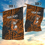 Personalized Wests Tigers Rugby Garden Flag Polynesian Tribal Tiger Warrior - Orange Black Art