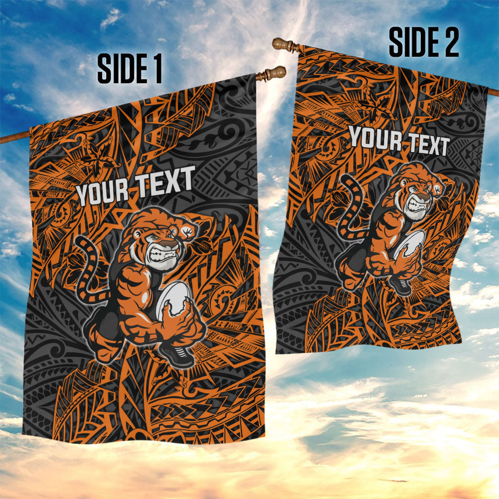 Personalized Wests Tigers Rugby Garden Flag Polynesian Tribal Tiger Warrior - Orange Black Art