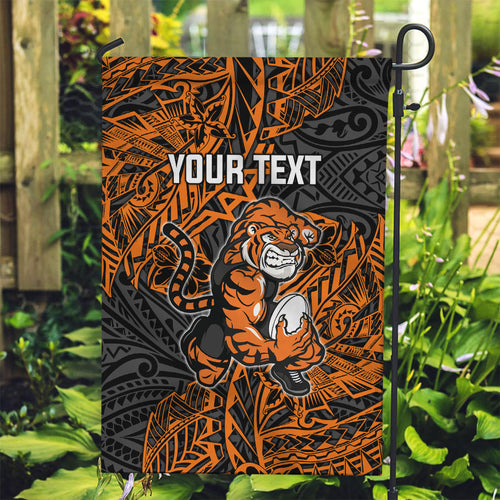 Personalized Wests Tigers Rugby Garden Flag Polynesian Tribal Tiger Warrior - Orange Black Art