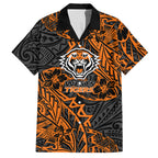 Personalized Wests Tigers Rugby Hawaiian Shirt Polynesian Tribal Tiger Warrior - Orange Black Art