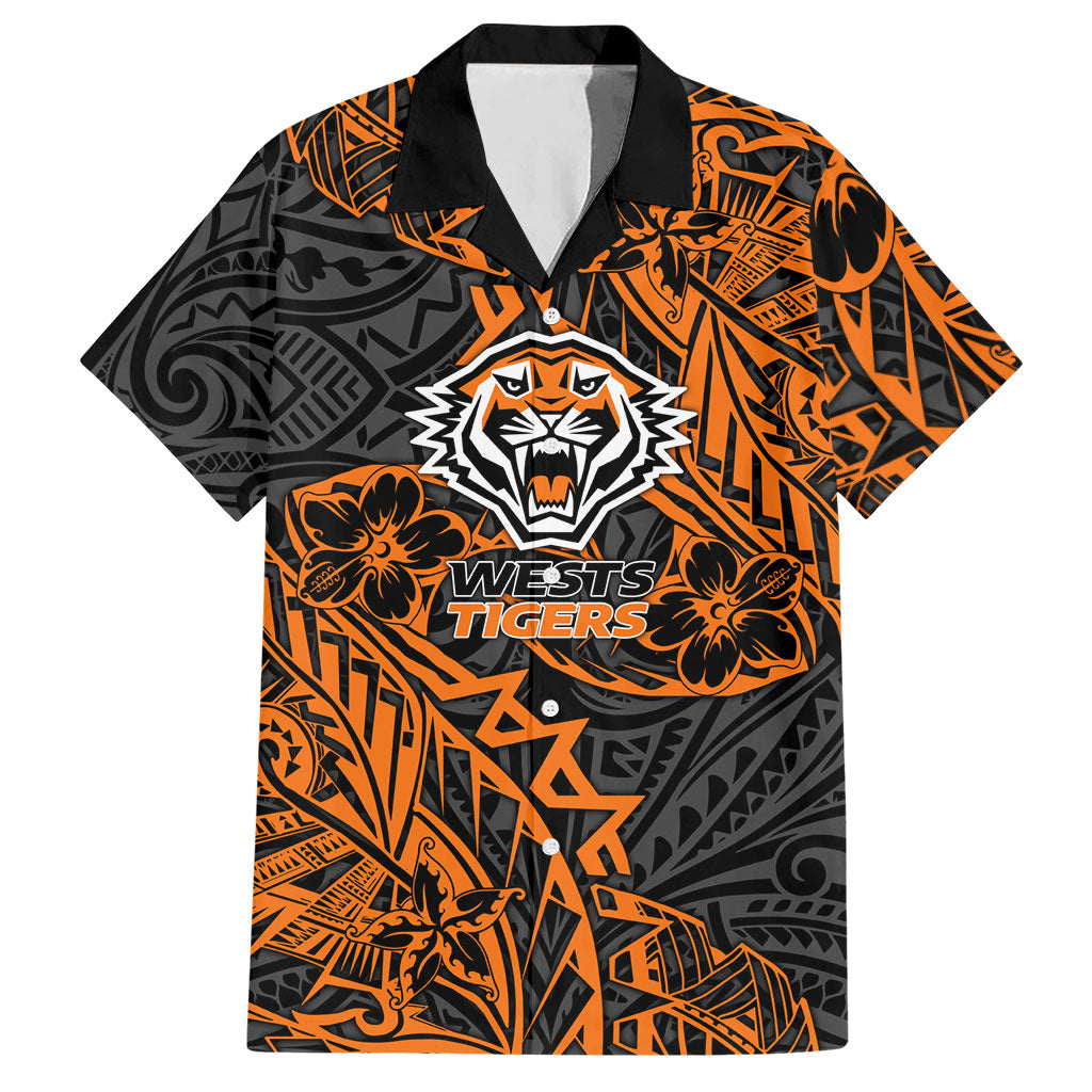 Personalized Wests Tigers Rugby Hawaiian Shirt Polynesian Tribal Tiger Warrior - Orange Black Art