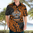Personalized Wests Tigers Rugby Hawaiian Shirt Polynesian Tribal Tiger Warrior - Orange Black Art