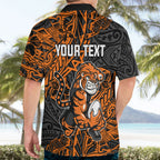Personalized Wests Tigers Rugby Hawaiian Shirt Polynesian Tribal Tiger Warrior - Orange Black Art
