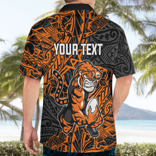 Personalized Wests Tigers Rugby Hawaiian Shirt Polynesian Tribal Tiger Warrior - Orange Black Art