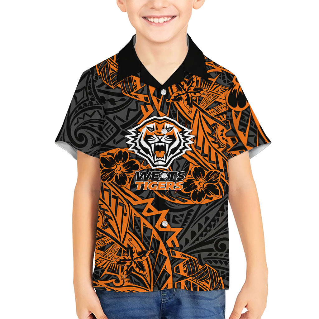 Personalized Wests Tigers Rugby Hawaiian Shirt Polynesian Tribal Tiger Warrior - Orange Black Art