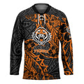 Personalized Wests Tigers Rugby Hockey Jersey Polynesian Tribal Tiger Warrior - Orange Black Art