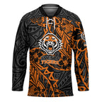 Personalized Wests Tigers Rugby Hockey Jersey Polynesian Tribal Tiger Warrior - Orange Black Art