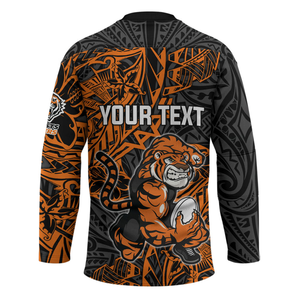 Personalized Wests Tigers Rugby Hockey Jersey Polynesian Tribal Tiger Warrior - Orange Black Art
