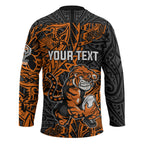 Personalized Wests Tigers Rugby Hockey Jersey Polynesian Tribal Tiger Warrior - Orange Black Art
