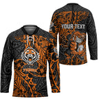 Personalized Wests Tigers Rugby Hockey Jersey Polynesian Tribal Tiger Warrior - Orange Black Art