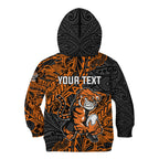 Personalized Wests Tigers Rugby Kid Hoodie Polynesian Tribal Tiger Warrior - Orange Black Art