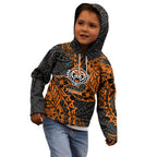 Personalized Wests Tigers Rugby Kid Hoodie Polynesian Tribal Tiger Warrior - Orange Black Art