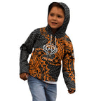 Personalized Wests Tigers Rugby Kid Hoodie Polynesian Tribal Tiger Warrior - Orange Black Art
