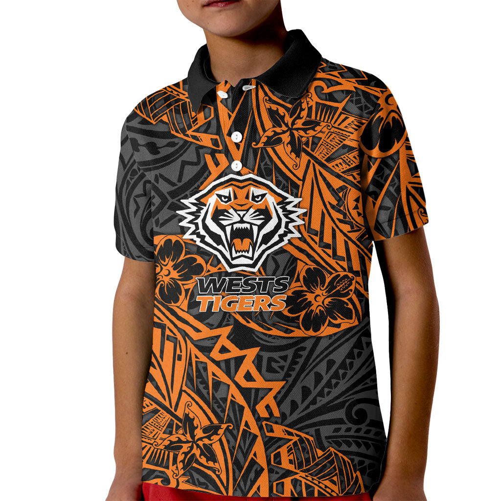 Personalized Wests Tigers Rugby Kid Polo Shirt Polynesian Tribal Tiger Warrior - Orange Black Art