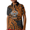 Personalized Wests Tigers Rugby Kid Polo Shirt Polynesian Tribal Tiger Warrior - Orange Black Art