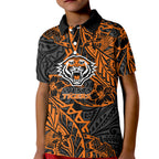 Personalized Wests Tigers Rugby Kid Polo Shirt Polynesian Tribal Tiger Warrior - Orange Black Art